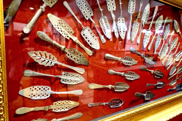 Absinthe spoon collection at the Southern Food and Beverage Museum in New Orleans.