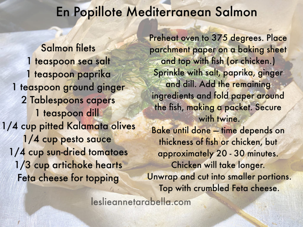 Healthy Mediterranean Salmon, olives, artichokes 

