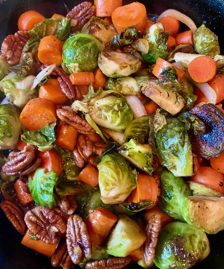 Healthy recipe - Brussel sprouts and carrots with pecans - Leslie Anne Tarabella
