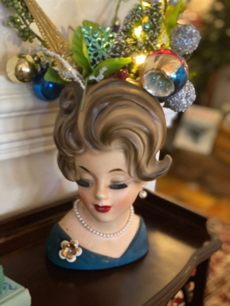 Lady Head Vase - Christmas decoration - vintage decor. Story All Sold out of Christmas by Leslie Anne Tarabella. 
